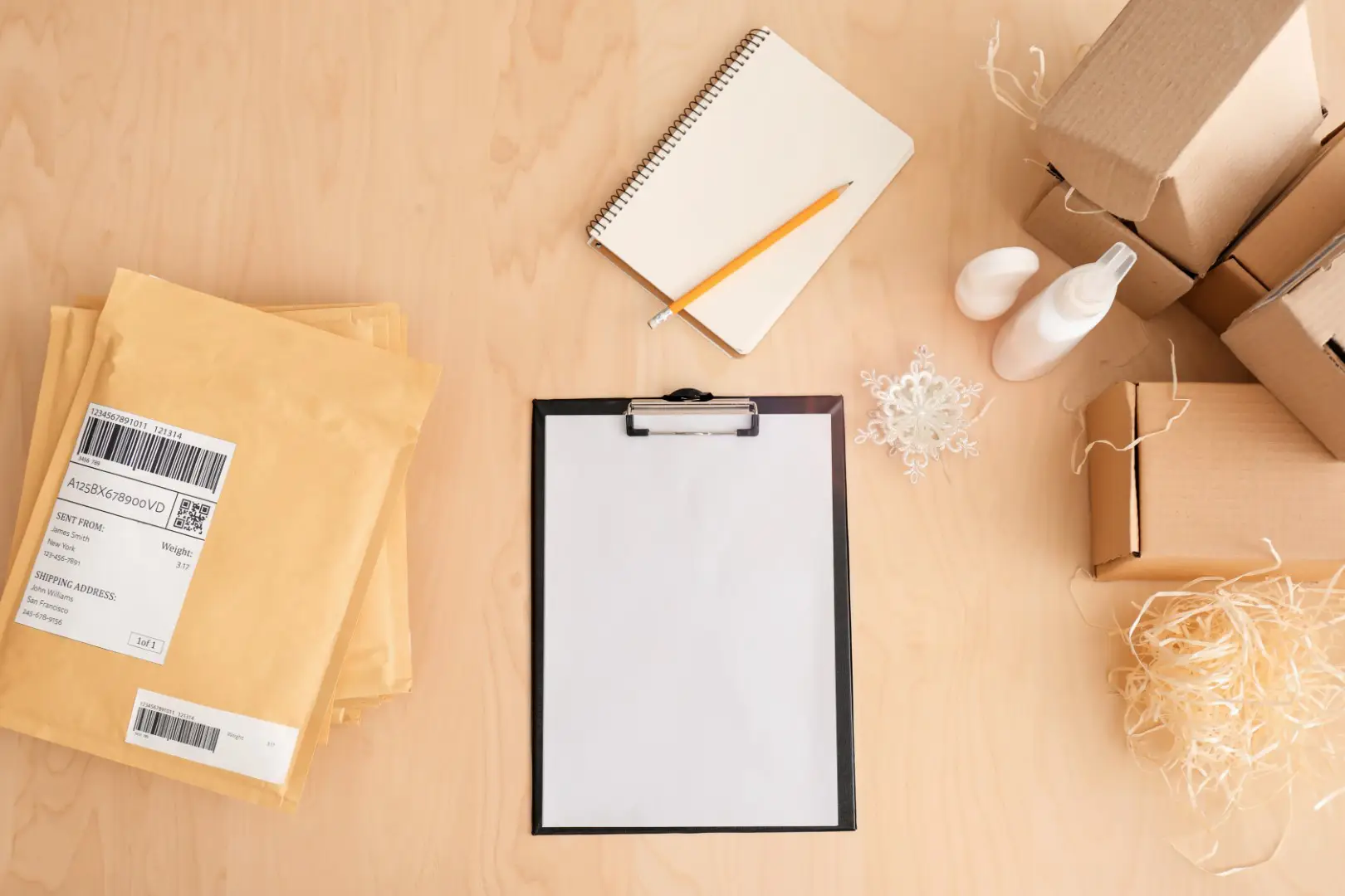 clipboard and packing materials ready to sell things on amazon